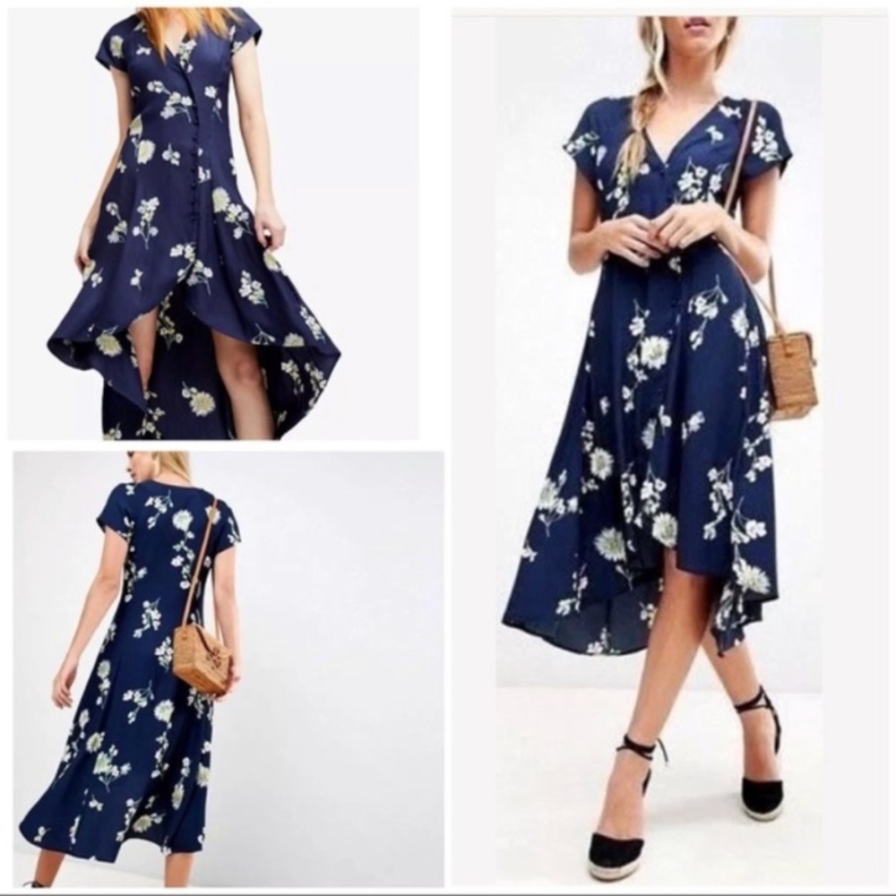 Free People Lost in You Floral Dip Hem Wrap Dress